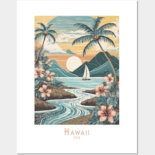 Hawaii Vintage Retro Sunset Serenity Posters and Art